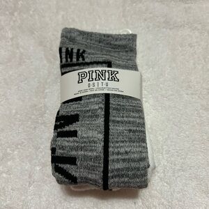 PINK Victoria's Secret Knee High Socks  2 pack Grey/ White New